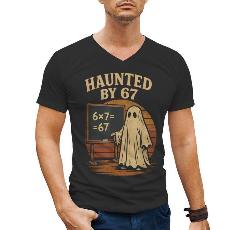 Haunted By 67 Ghost Math Joke Student Halloween Nerd Teacher Men's V-Neck T-Shirt