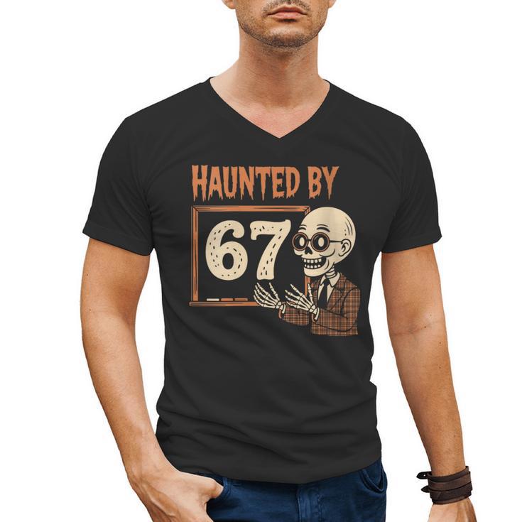 Haunted By 67 Halloween 67 Meme Six Seven Teacher Men's V-Neck T-Shirt