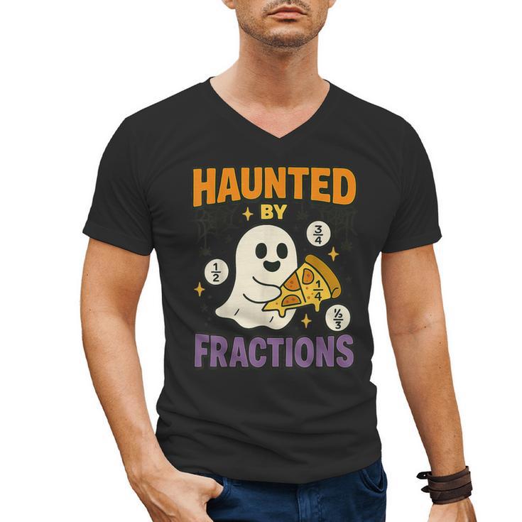 Haunted By Fractions Math Halloween Teacher Men's V-Neck T-Shirt