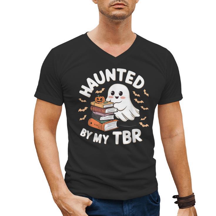 Haunted By My TBR Cute Ghost Book Reading Teacher Halloween Men's V-Neck T-Shirt