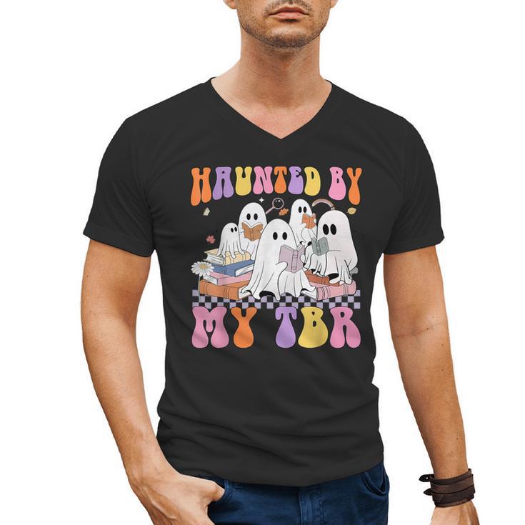 Haunted By My TBR Cute Ghosts Book Reading Teacher Halloween Men's V-Neck T-Shirt