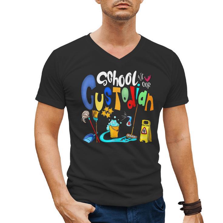 We Heart Love Our School Custodian For Teacher & Kids Men's V-Neck T-Shirt