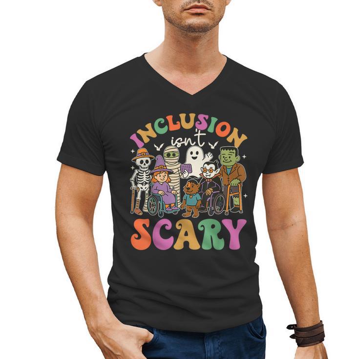 Inclusion Isnt Scary Halloween Skeleton Ghost Sped Teacher Men's V-Neck T-Shirt