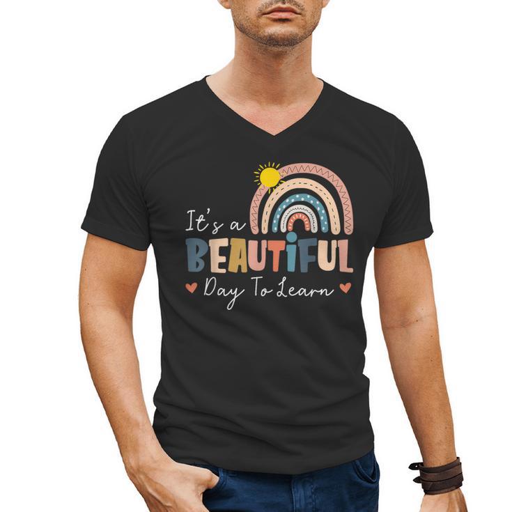 It's A Beautiful Day To Learn Cute Rainbow Boho Teacher Men's V-Neck T-Shirt