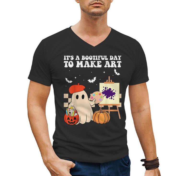 It's A Bootiful Day To Make Art Groovy Art Teacher Halloween Men's V-Neck T-Shirt
