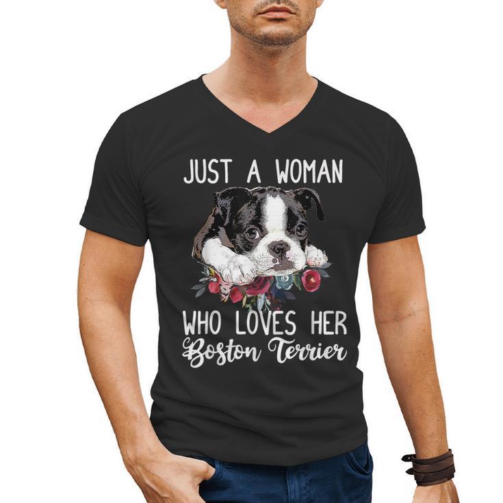 Just a Woman Who Loves Her Boston Terrier Cute Dog Mom Men's V-Neck T-Shirt