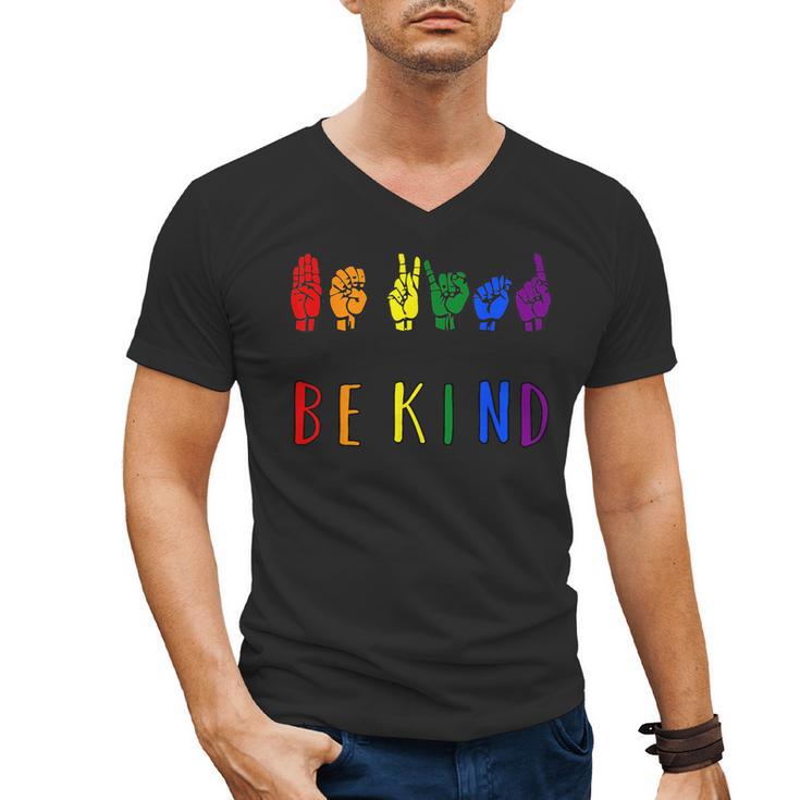 Be Kind Pride Sign Language Rainbow Teachers Interpreter ASL Men's V-Neck T-Shirt, trending gift