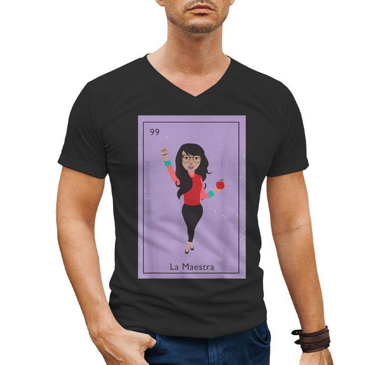 La Maestra Mexican Bingo Card Teacher Lottery Card Men's V-Neck T-Shirt