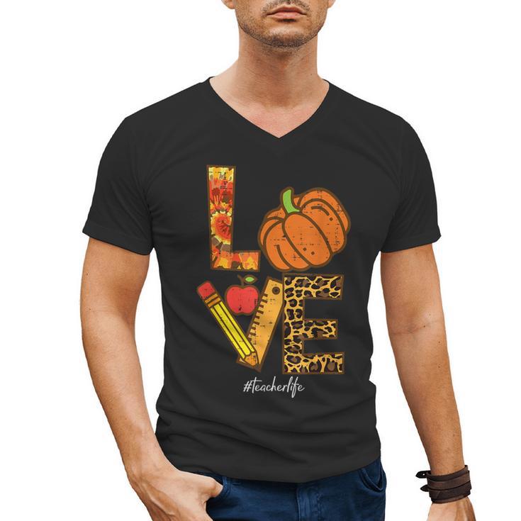 Leopard Pumpkin Love Teacher Life Thanksgiving Fall Women Men's V-Neck T-Shirt