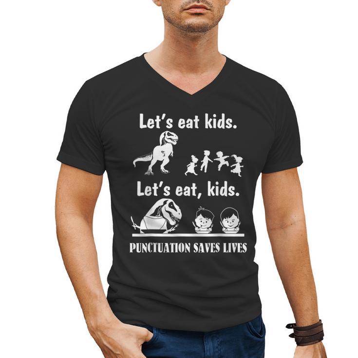 Let's Eat Kids Fun Dinosaurs Grammar Teacher Men's V-Neck T-Shirt