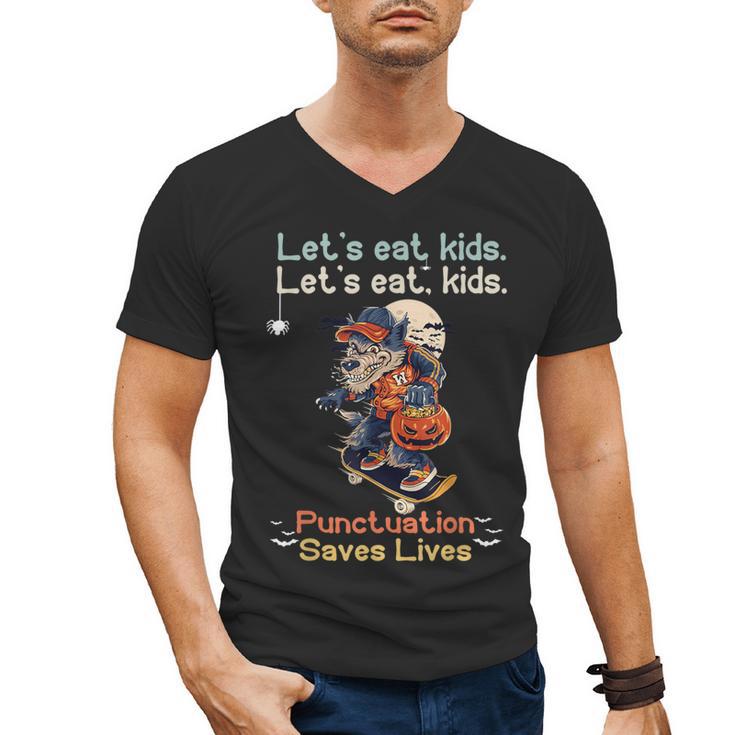 Let's Eat Kids Grammar Werewolf Halloween Teacher Men's V-Neck T-Shirt