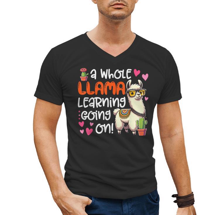 Llama Learning Teachers Students Alpaca Lover Back To School Men's V-Neck T-Shirt