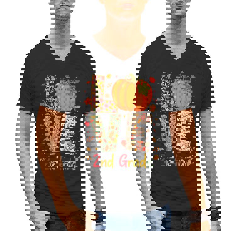 Love 2nd Grade Happy Fall Thanksgiving For 2nd Teacher For Men Women Girls Kids Men&#x27;s V-Neck T-Shirt