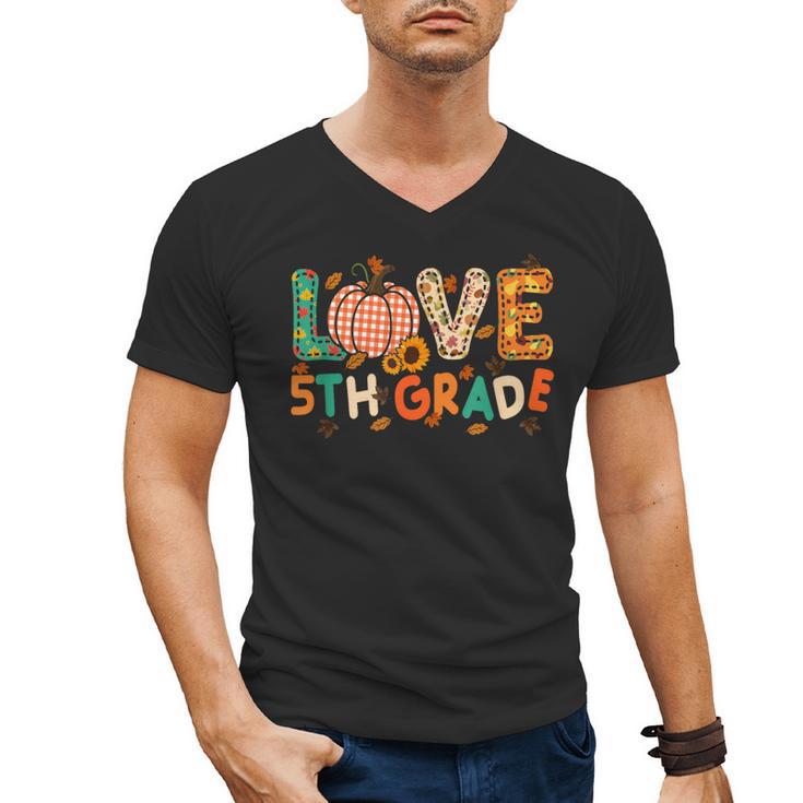 Love 5th Grade Thanksgiving Colorful Fall Leaves Teacher Men's V-Neck T-Shirt