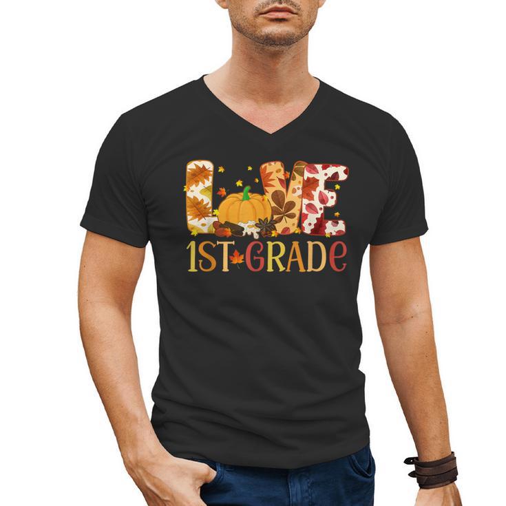 Love First Grade Happy Fall Thanksgiving Women 1st Teacher Men's V-Neck T-Shirt