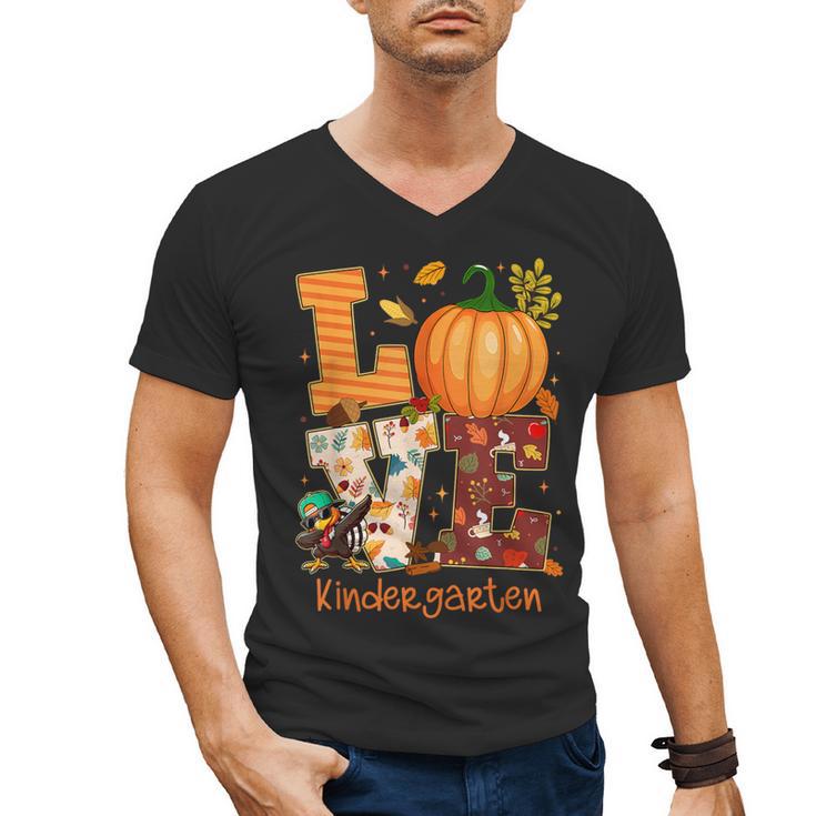 Love Kindergarten Teacher Turkey Thanksgiving Autumn Fall Men's V-Neck T-Shirt