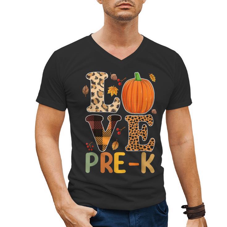 Love Pre-k Teacher Shirts Autumn Fall Pumpkin Fall Leopard Men's V-Neck T-Shirt