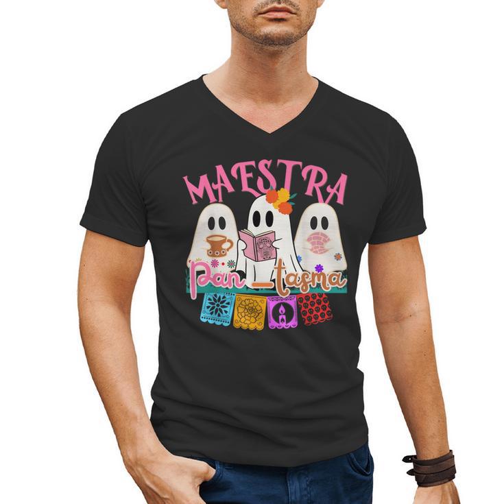 Maestra Pantasmas Conchas Teacher Mexican Halloween Men's V-Neck T-Shirt