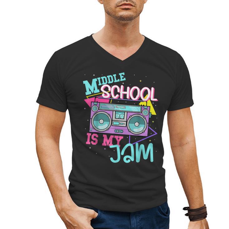 Middle School Is My Jam Cute Teacher Shirt 80's 90's Styl Men's V-Neck T-Shirt