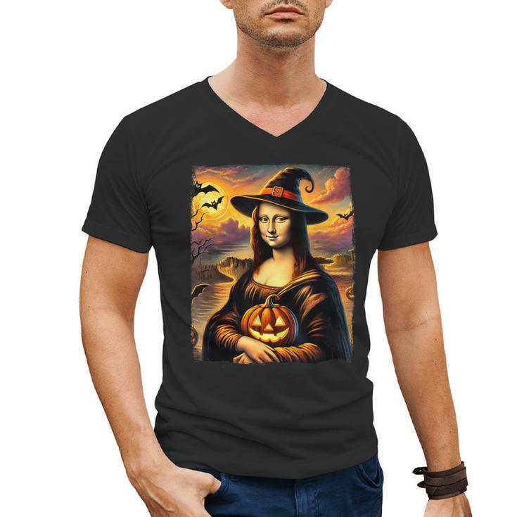 Mona Lisa Pumpkin Halloween Art Teacher Witchy Women Kids Men's V-Neck T-Shirt