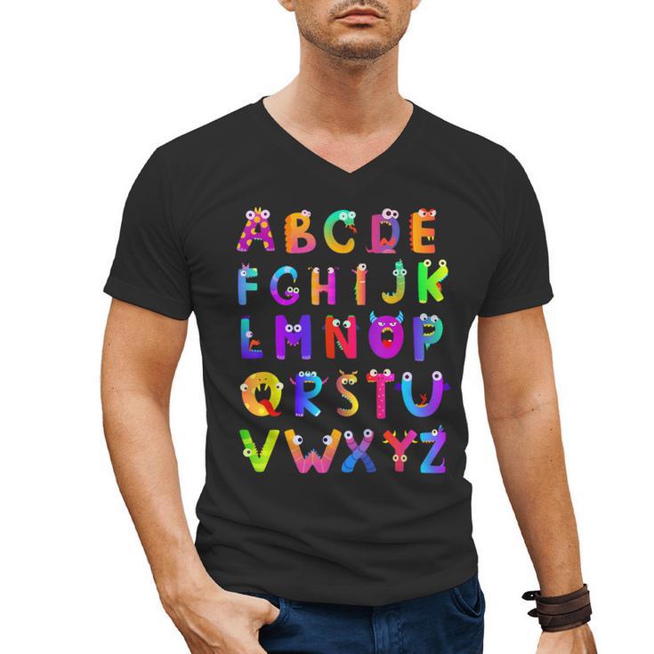 Monster ABC Cute Alphabet Halloween Teacher Costume Kids Men's V-Neck T-Shirt