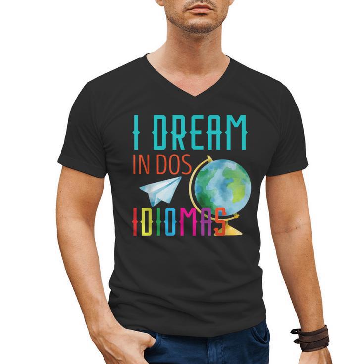 Multilingual Teacher In Dos Idiomas Linguist Language Men's V-Neck T-Shirt