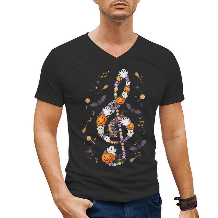 Music Note Symbol Halloween For Music Teacher Musicians Men's V-Neck T-Shirt