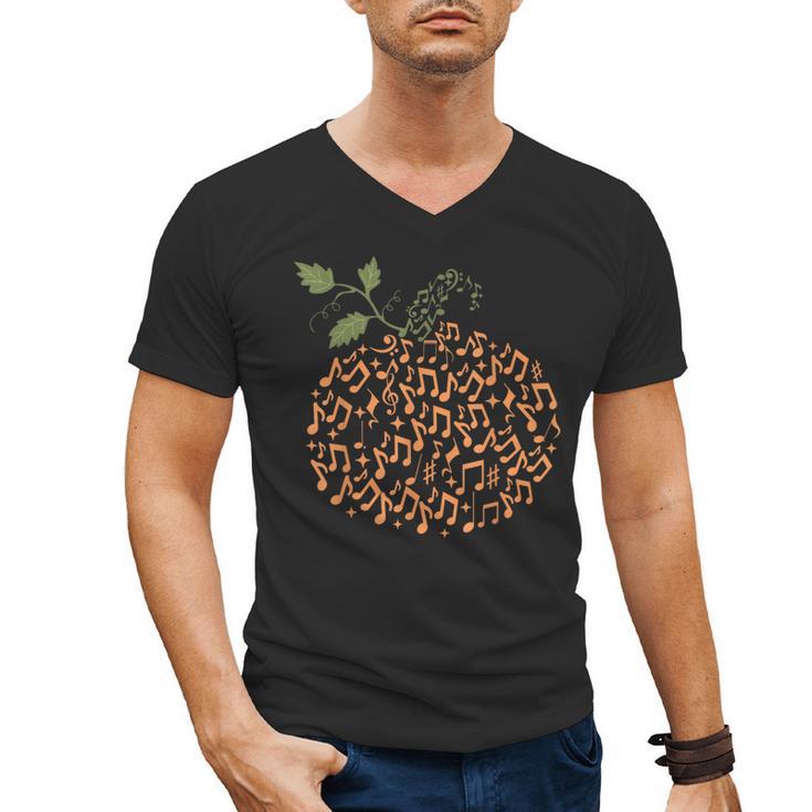 Music Notes Pumpkin Fall Music Teacher Autumn Halloween Men's V-Neck T-Shirt