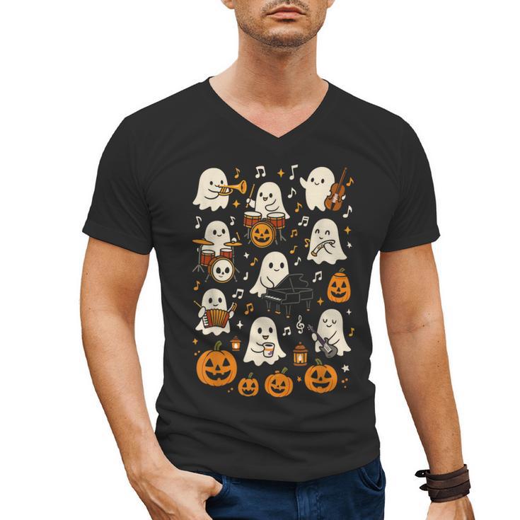 Music Teacher Orchestra Shirt Spooky Halloween Ghost Band Men's V-Neck T-Shirt