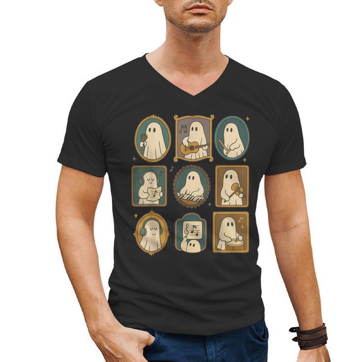 Music Teacher Orchestra Spooky Halloween Ghost Band Men's V-Neck T-Shirt