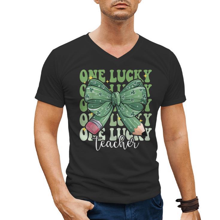 One Lucky Teacher Coquette Bow St Patricks Day Teacher Men's V-Neck T-Shirt
