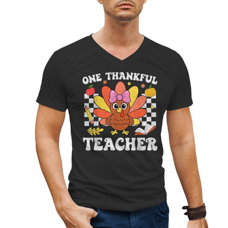 One Thankful Teacher Turkey Thanksgiving Teaching Men's V-Neck T-Shirt