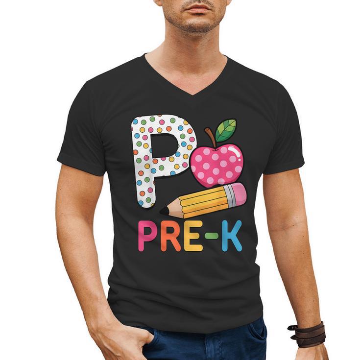 P Is For Pre K Teacher Student Pencil Apple Back To School Men's V-Neck T-Shirt