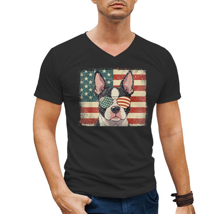 Patriotic Boston Terrier Dog Lover USA Flag 4th Of July For Men Women Kids Men's V-Neck T-Shirt