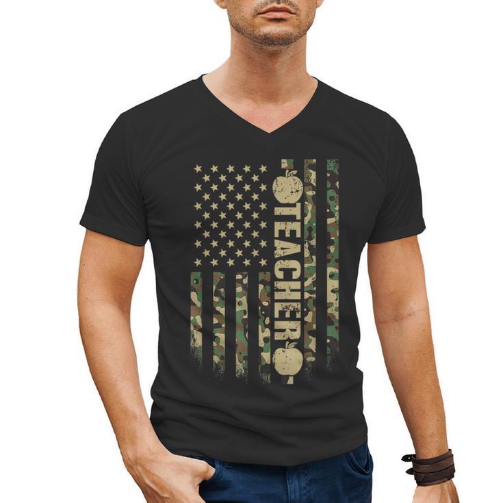 Patriotic Teacher American Flag Camouflage 4th Of July Camo Men's V-Neck T-Shirt