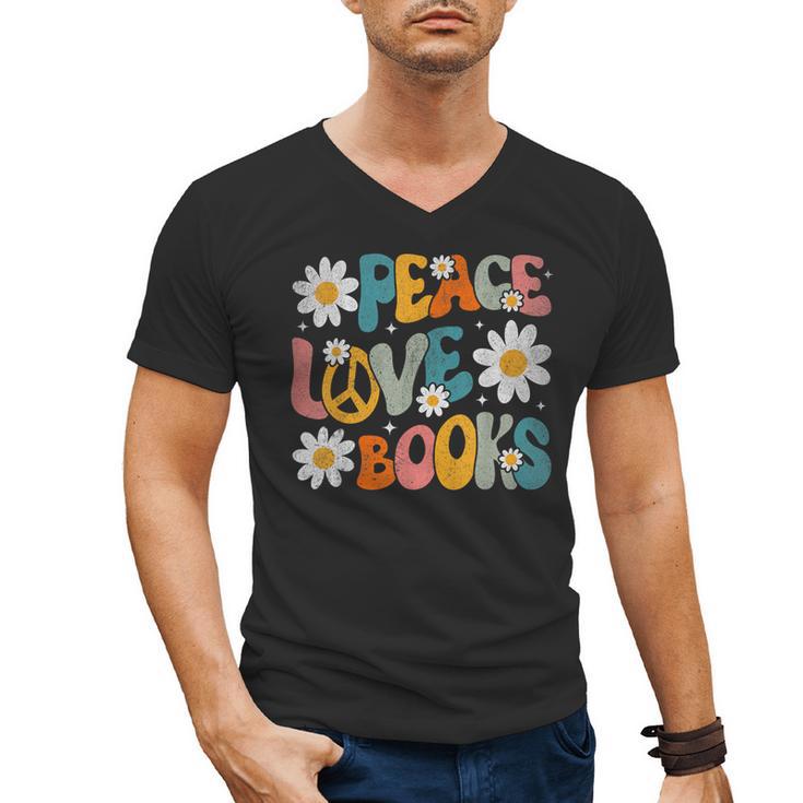 Peace Love Books Bookworm Librarian Reading Teacher Groovy Men's V-Neck T-Shirt