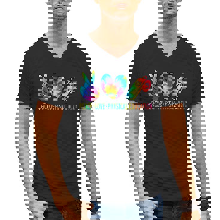 Peace Love Physical Education Tie Dye Sports PE Teacher Men&#x27;s V-Neck T-Shirt