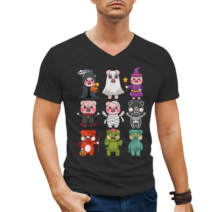 Pig Spooky Ghost Witch Boo-Jee Horror Pumpkin Pig Halloween Men's V-Neck T-Shirt