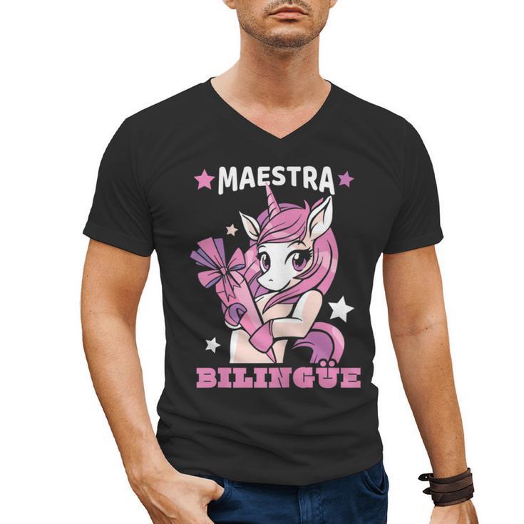 Pink Unicorn Spanish Teacher Regalos Para Bilingue Teacher Men's V-Neck T-Shirt