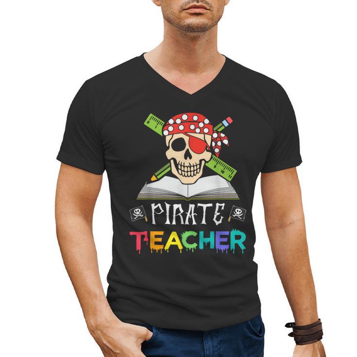 Pirate Teacher Halloween Skull Adult Men's V-Neck T-Shirt