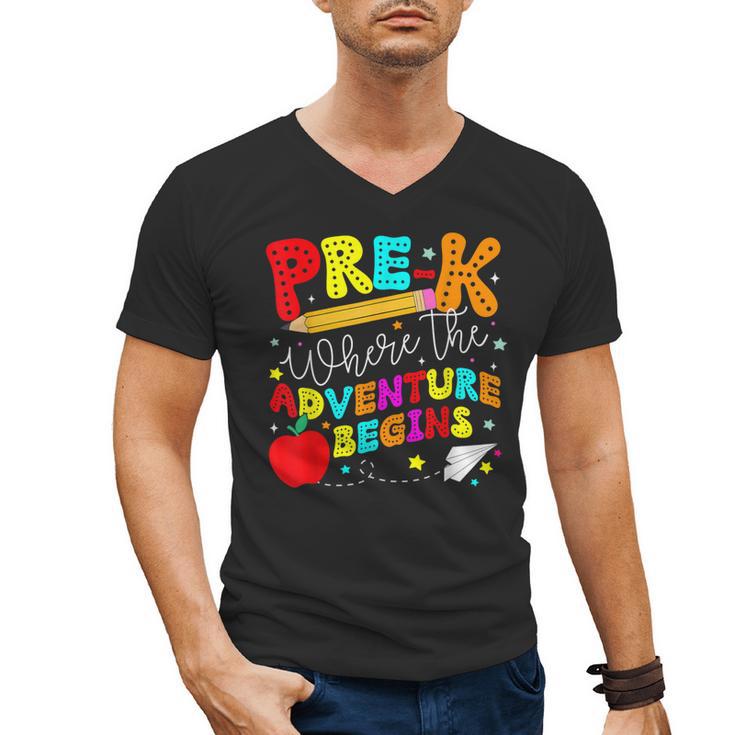 Pre-k Where The Adventure Begins First Day Of Prek Teacher Men's V-Neck T-Shirt