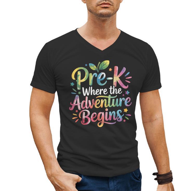 Pre-K Where The Adventure Begins Preschool Teachers Students Men's V-Neck T-Shirt