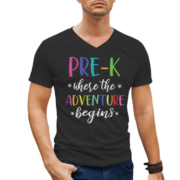 Pre-K Teacher Adventure Begins First Day Preschool Teachers Men's V-Neck T-Shirt