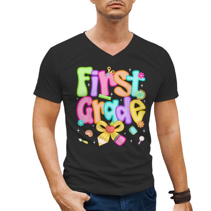 Preppy First Grade Back To School 1st Grade Teacher Girl Kid Men's V-Neck T-Shirt