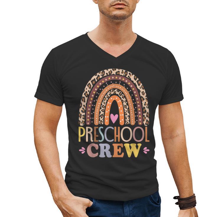 Preschool Crew Cute Leopard Rainbow Back To School Teachers Men's V-Neck T-Shirt