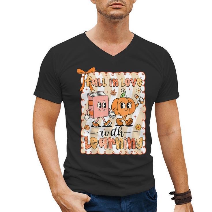 Pumpkin Teacher Preppy Fall In Love With Learning Autumn Men's V-Neck T-Shirt