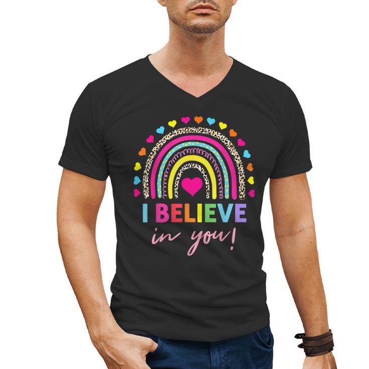 Rainbow I Believe In You Teacher Testing Day Men's V-Neck T-Shirt