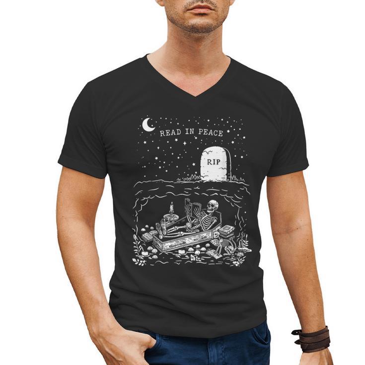 Read In Peace Skeleton Halloween Book Reading Spooky Teacher Men's V-Neck T-Shirt, trending gift Read In Peace Skeleton Halloween Book Reading Spooky Teacher Men's V-Neck T-Shirt, trending gift
