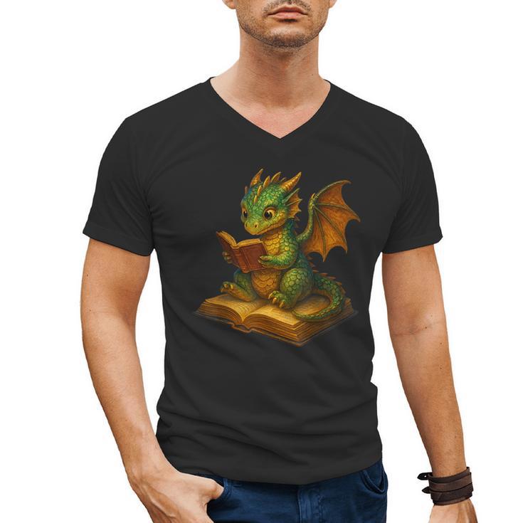 Reading Dragon Shirt For Bookish Teacher Librarian Bookworm Men's V-Neck T-Shirt