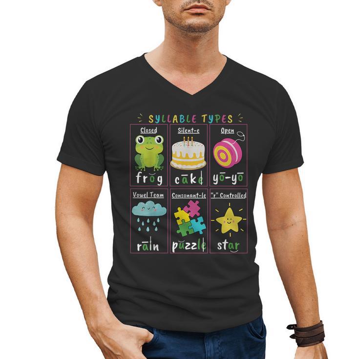 Reading Teacher Syllable Types Phonics Phonemic Awareness Men's V-Neck T-Shirt